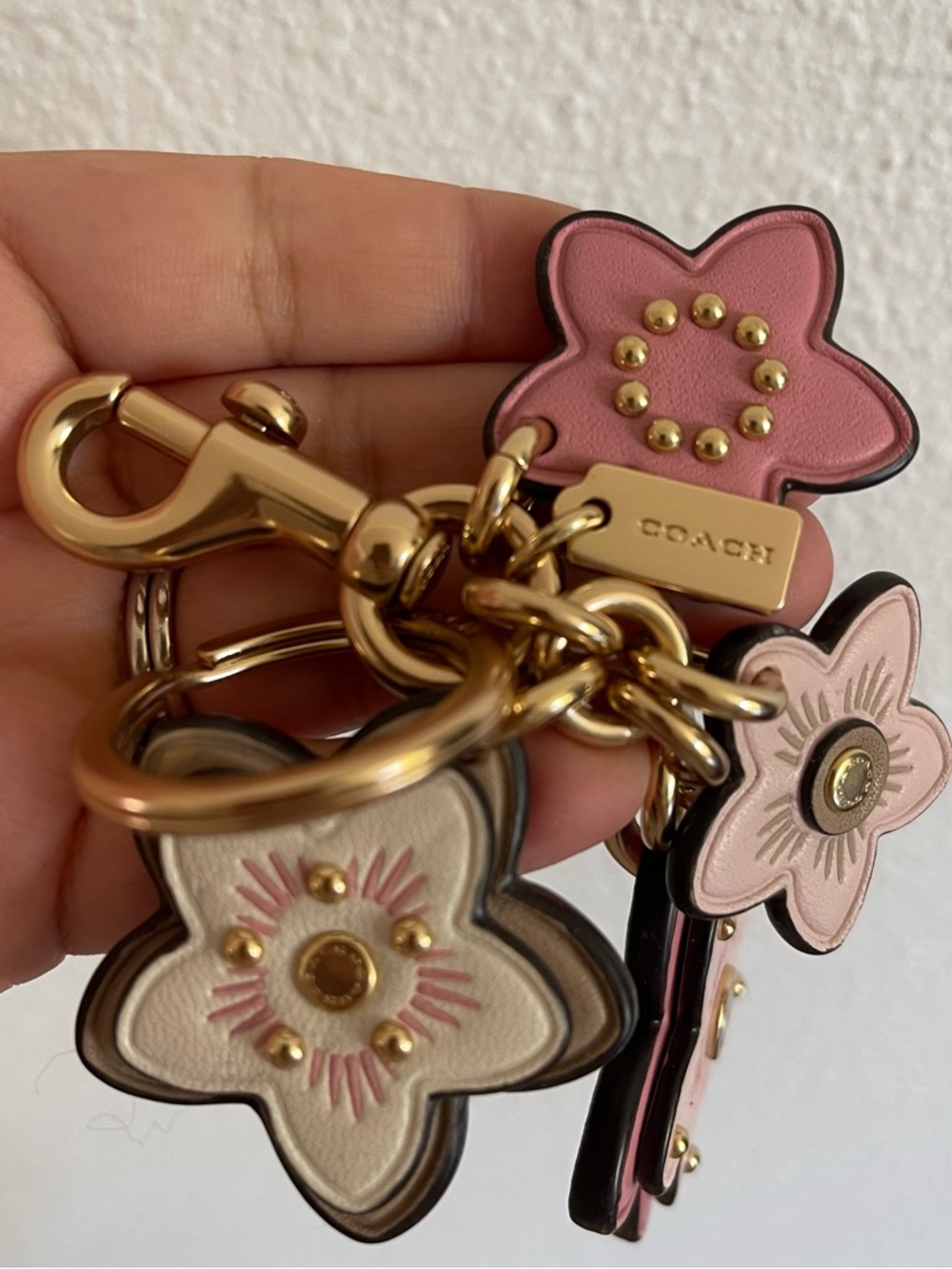 Coach Pink, Light Pink & White Floral Leather Keychain Charm FOB - Picture 7 of 7
